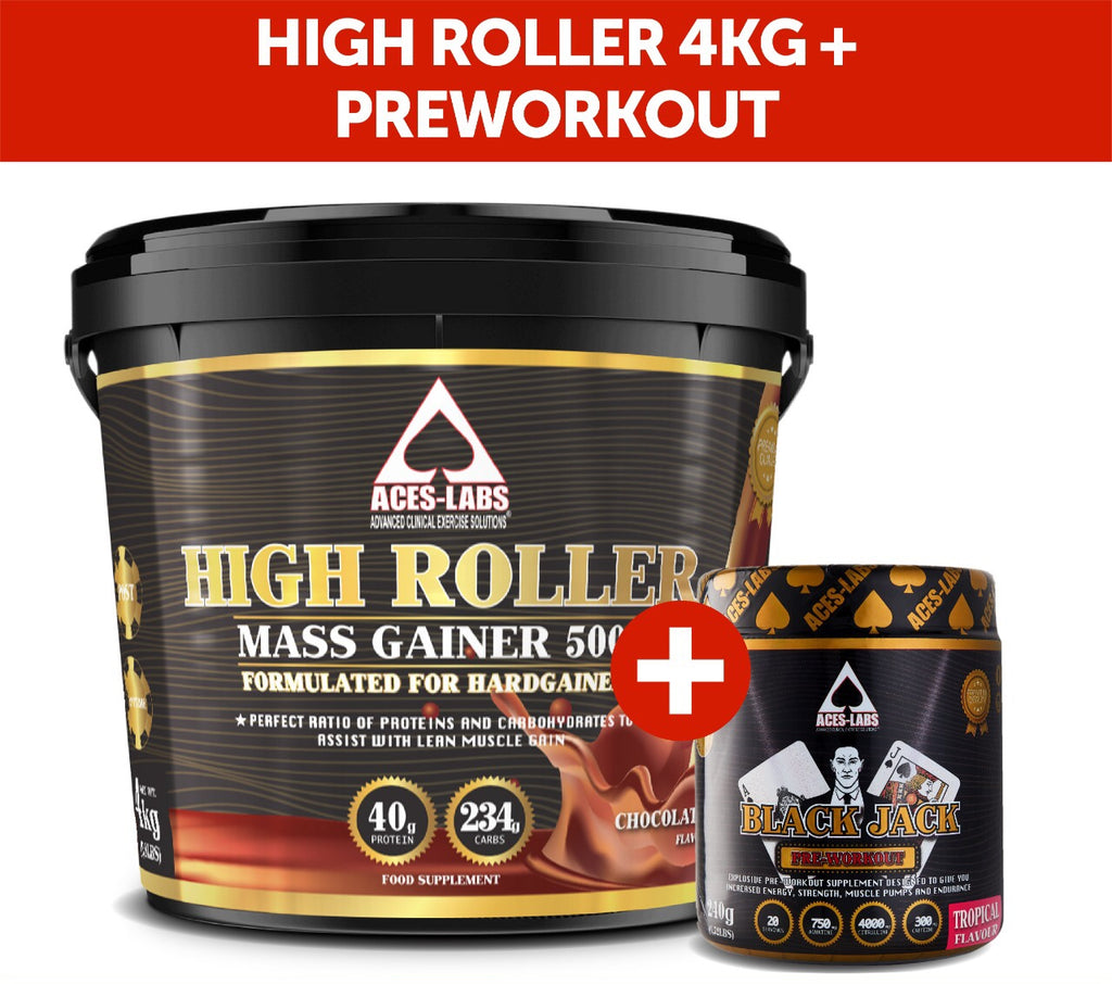 HIGH ROLLER MASS GAINER 5000 4KG + BLACK JACK PRE-WORKOUT
